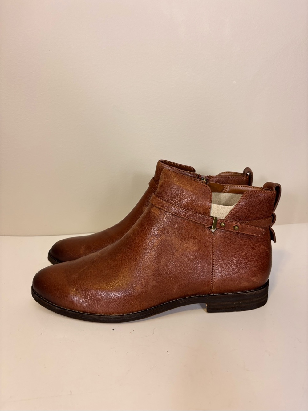 Franco Sarto Optimal Cognac Brown Leather Ankle Booties Womens 11 M Low Heel